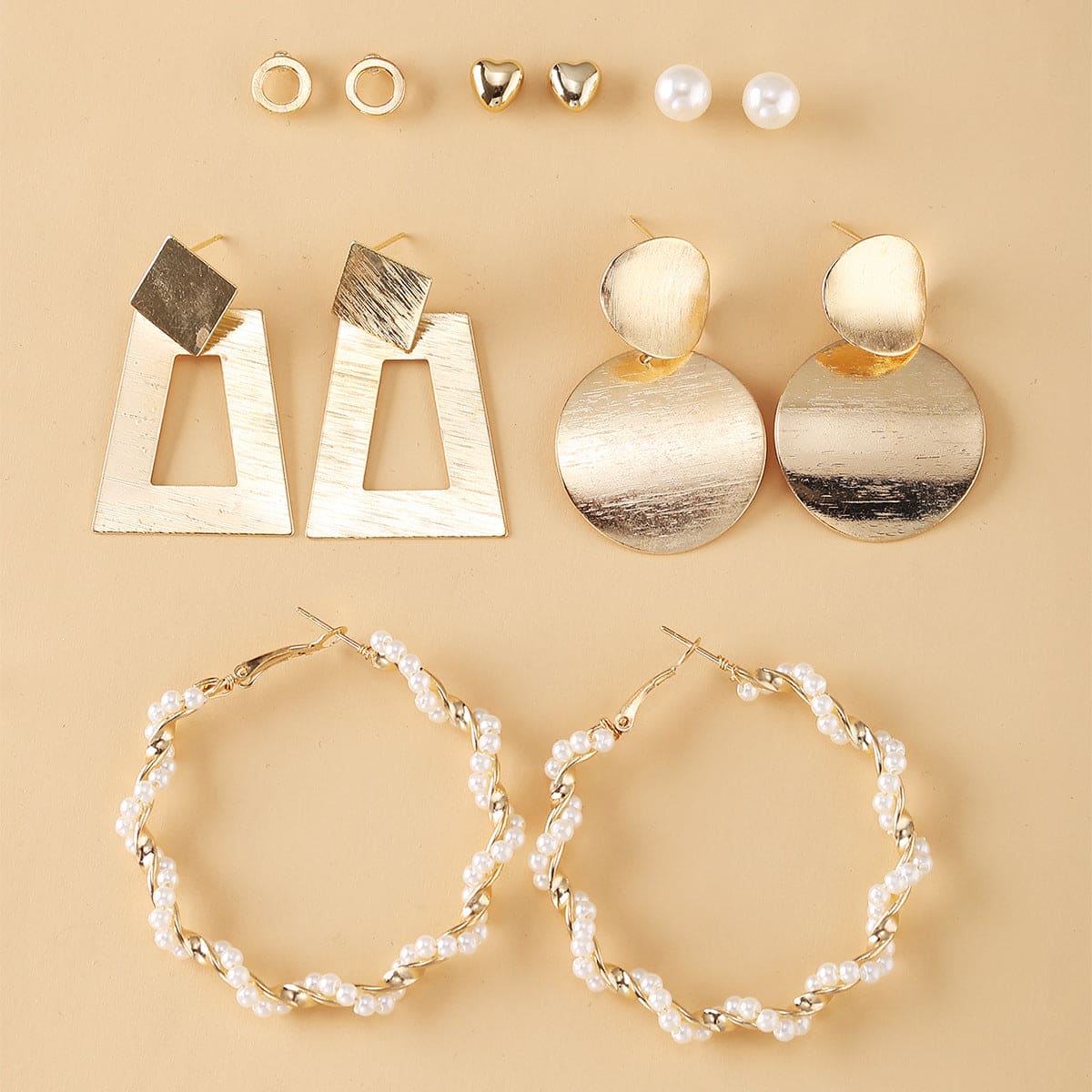 Set Of 6 Female Pearl Hoop Earrings For Women, Oversize Metal Circle Punk Earrings Set, Women Dangle Drop Earrings, Acrylic Pearl Tassels Earrings Set Of 6 Female Pearl Hoop Earrings For Women, Oversize Metal Circle Punk Earrings Set, Women Dangle Drop Earrings, Acrylic Pearl Tassels Earrings